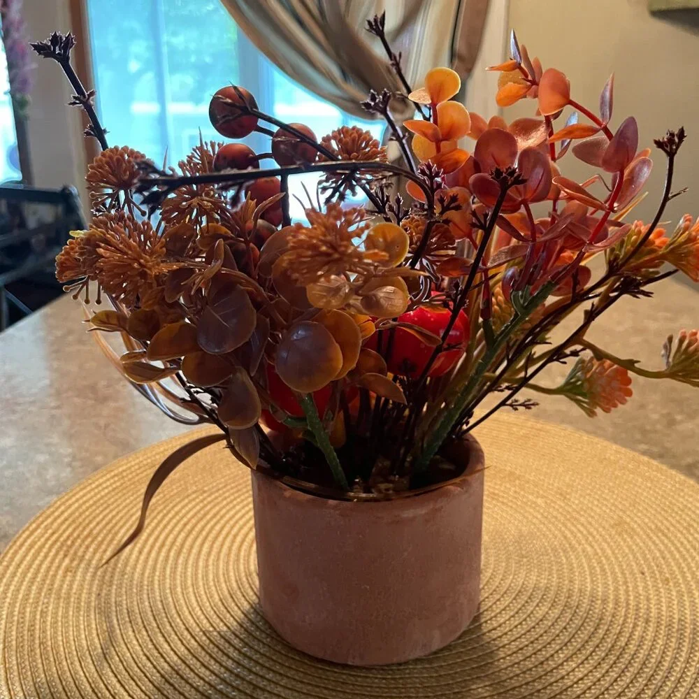 Autumn Tabletop Faux Floral Decor — Neutral Planter